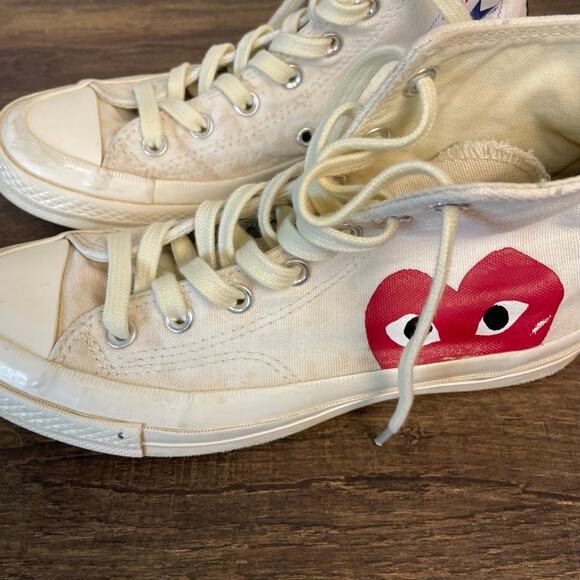 CDG Play Converse Chuck Taylor High Top White Red Heart Men's 6 Women's 8 - Picture 9 of 11